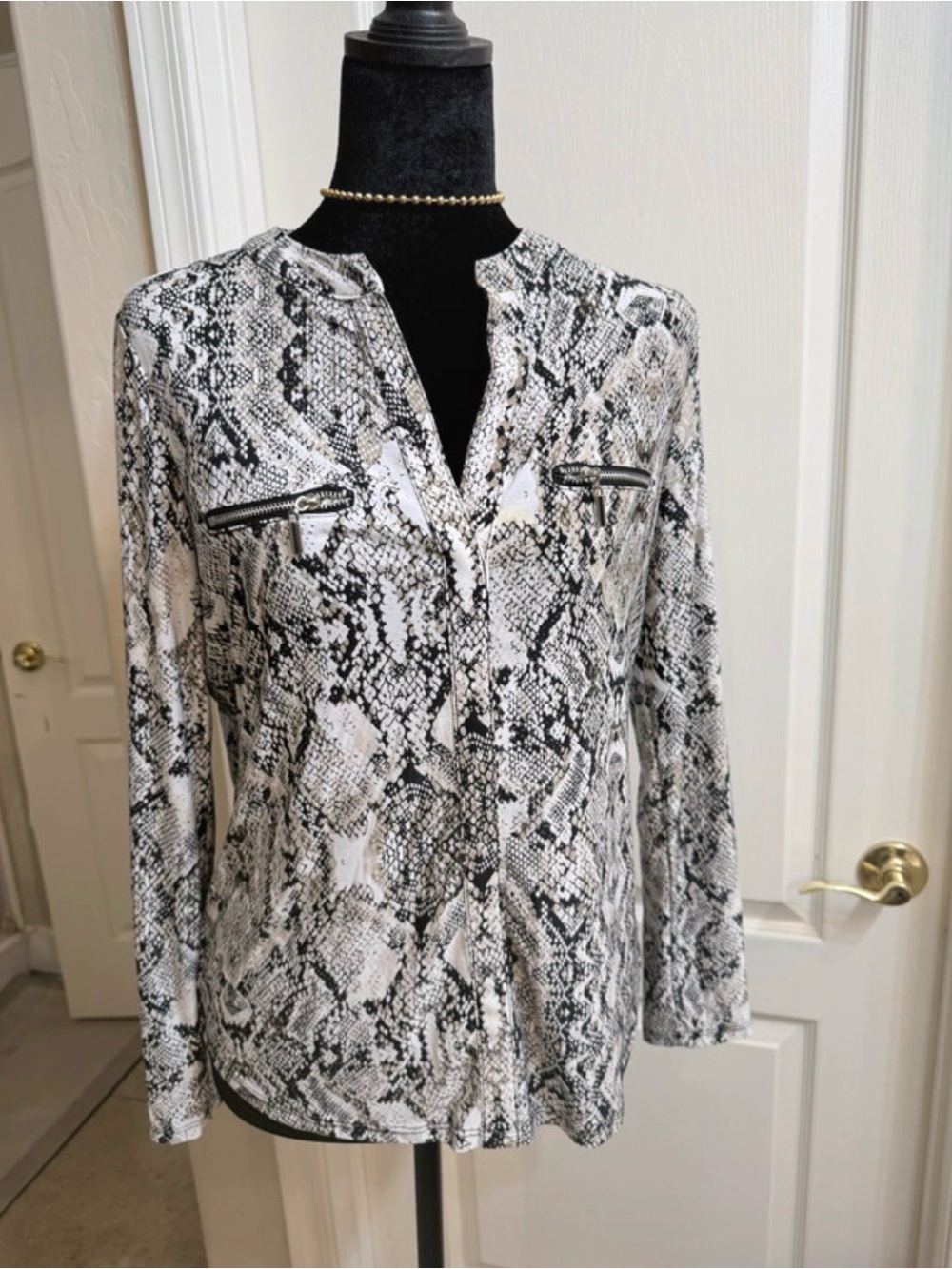 INC International Concepts Black & White Snake Print Button-Down Shirt